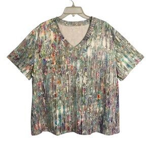 Multicolor Abstract V-neck Tee Top Size 3XL